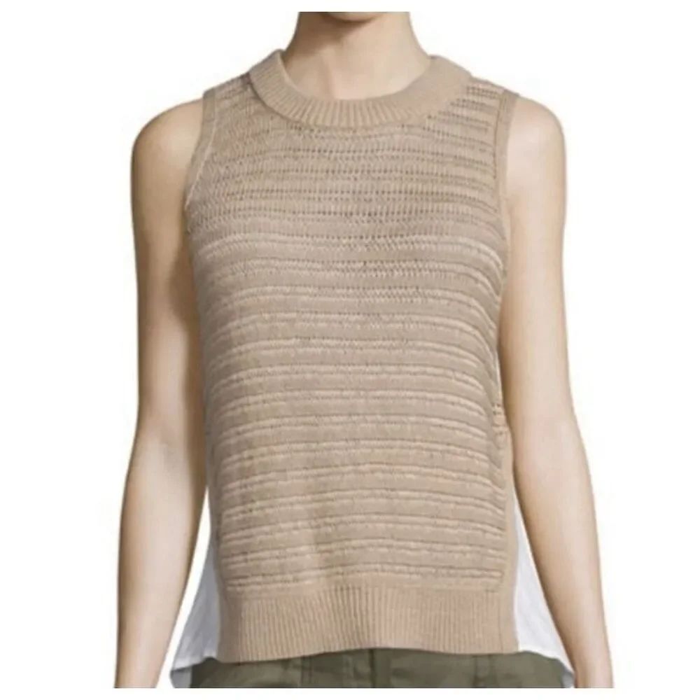 Veronica Beard South Beach Sleeveless Combo Sweater Tank Top Tan Women’s M